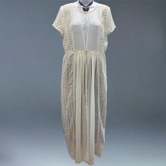 lauren conrad peasant flowy cottagecore retro lace sheer maxi kimono duster - Picture 2 of 8